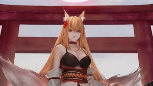 Fox Girl In Traditional Attire Wallpaper