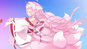 Fox Girl With Flowing Pink Hair Wallpaper