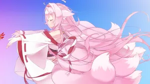 Fox Girl With Flowing Pink Hair Wallpaper