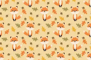 Foxes With Leaves And Leaves On A Yellow Background Wallpaper