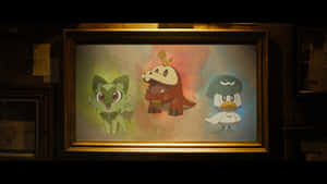 Framed Animation Of Sprigatito, Fuecoco, And Quaxly Wallpaper