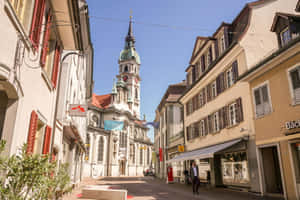 Frauenfeld Streetscapewith St Nicholas Church Wallpaper