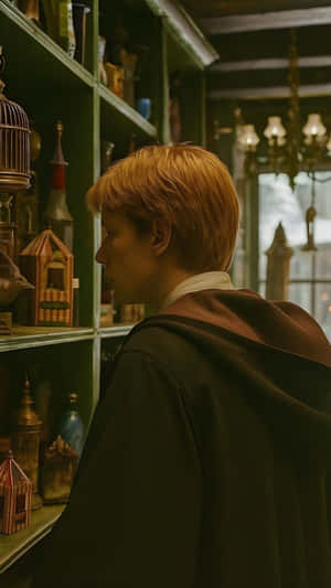 Fred Weasley Exploring Magical Artifacts Wallpaper