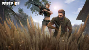 Free Fire 3d Two Characters In Grass Wallpaper