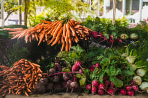 Fresh Produce And Colorful Fruits And Vegetables At A Local Farmers Market Wallpaper