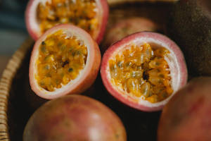 Fresh Sliced Passion Fruit Macro Shot Wallpaper