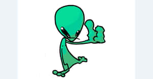 Friendly Cartoon Alien Waving Hello In Space Wallpaper