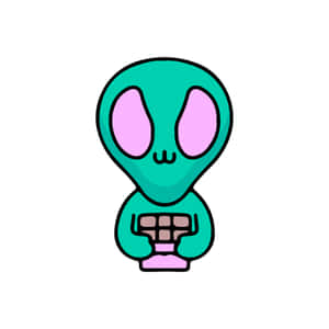 Friendly Cartoon Alien Waving Hello Wallpaper