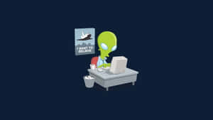 Friendly Cartoon Alien Waving To Earthlings Wallpaper