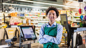 Friendly Cashierat Grocery Store.jpg Wallpaper