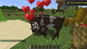 Friendly Minecraft Cow In Scenic Block Landscape Wallpaper