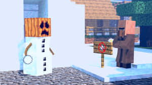 Friendly Minecraft Snow Golem In Its Wintry Environment Wallpaper