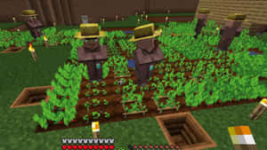 Friendly Minecraft Villagers Gathered In A Village Wallpaper