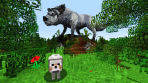 Friendly Minecraft Wolf Companion Wallpaper