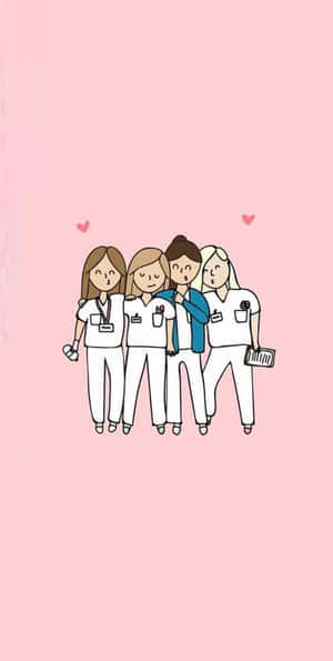 Friendly Nurse Team Cartoon Illustration Wallpaper