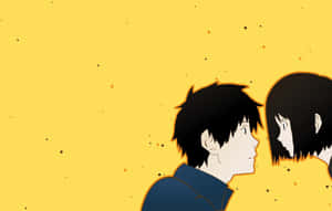 Friends Talking While Enjoying Yellow Anime Wallpaper