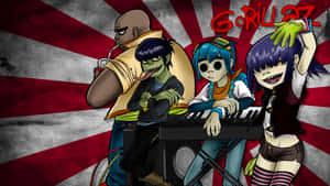 From Left To Right: Murdoc Niccals, 2d, Noodle And Russel From Gorillaz Wallpaper