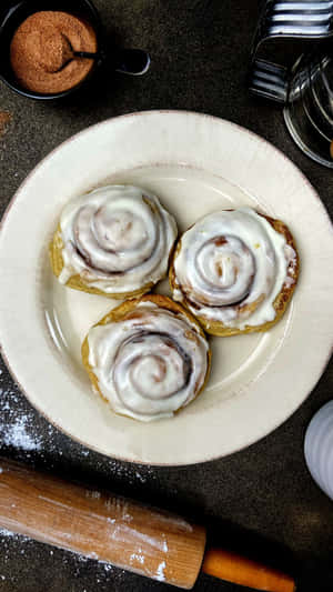 Frosted Cinnamon Rollson Plate Wallpaper