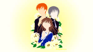 Fruits Basket Characters Floral Backdrop Wallpaper