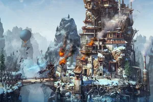 Full 4k Steampunk Mountain Building Wallpaper
