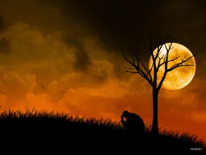 Full Moon In So Sad Scenery Wallpaper