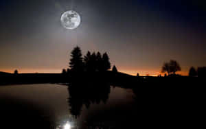 Full_ Moon_ Over_ Silent_ Lake Wallpaper