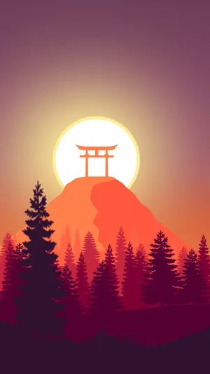 Full Moon Tori Gate Orange Phone Wallpaper