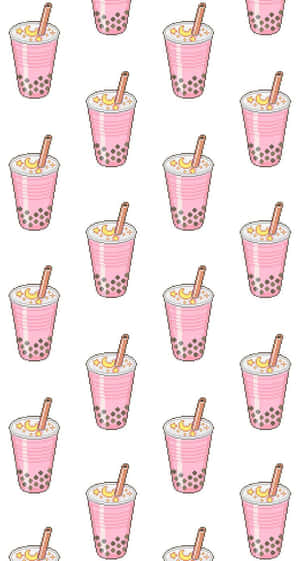 Fun And Playful Pink Boba Pattern Wallpaper