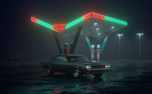 Funky Neon Gas Station Wallpaper