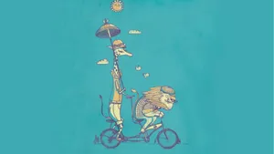 Funny Giraffe Riding A Tandem Bike Wallpaper