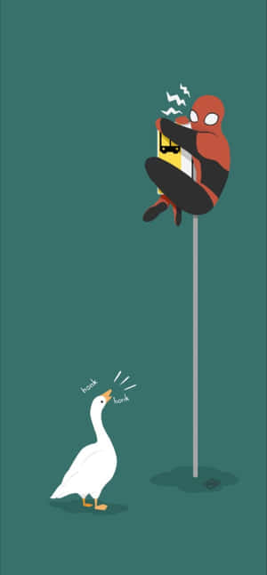 Funny Goose Looking At Spiderman Wallpaper