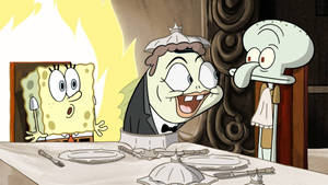 Funny Spongebob With A Butler Wallpaper