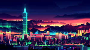 Futuristic 3d City Skyline With Skyscrapers Wallpaper