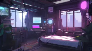 Futuristic Anime Gamer Bedroom Wallpaper