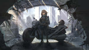 Futuristic Anime Motorcycle Scene Wallpaper