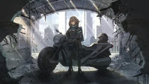 Futuristic Anime Motorcycle Scene Wallpaper