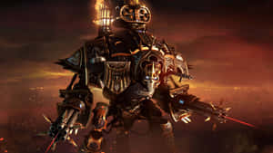 Futuristic_ Armored_ Warrior_ Sky_ Background Wallpaper