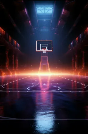 Futuristic Basketball Court Glowing Neon Lights Wallpaper
