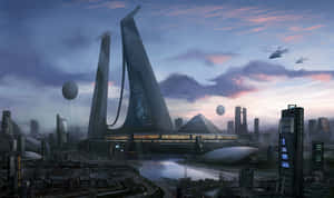 Futuristic City In A Cartoon Sci-fi World Wallpaper