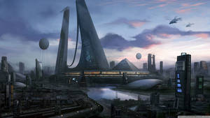 Futuristic City Poster Art Wallpaper