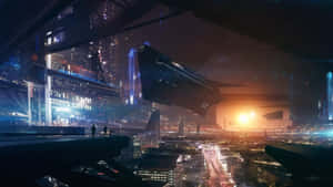 Futuristic City With Futuristic Buildings Wallpaper