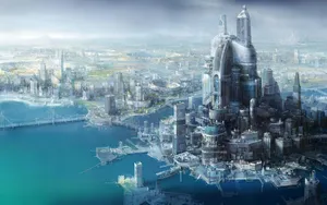 Futuristic Coastal City Wallpaper