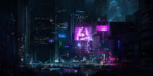 Futuristic Dark Cyberpunk Cityscape Wallpaper