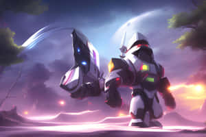 Futuristic Mech Warrioron Alien Planet Wallpaper