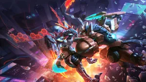 Futuristic Mecha Battle Scene Wallpaper