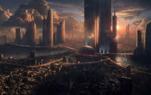 Futuristic_ Metropolis_ Sunset Wallpaper