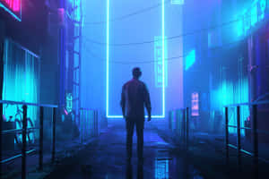 Futuristic Neon Alleyway Wallpaper