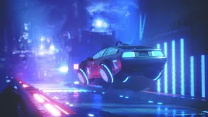 Futuristic Neon Car In Metaverse Wallpaper