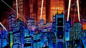 Futuristic Neon City At Midnight Wallpaper