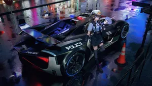 Futuristic Night Anime Car Wallpaper